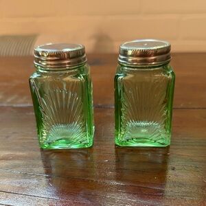 Green Glass Salt and Pepper Shakers